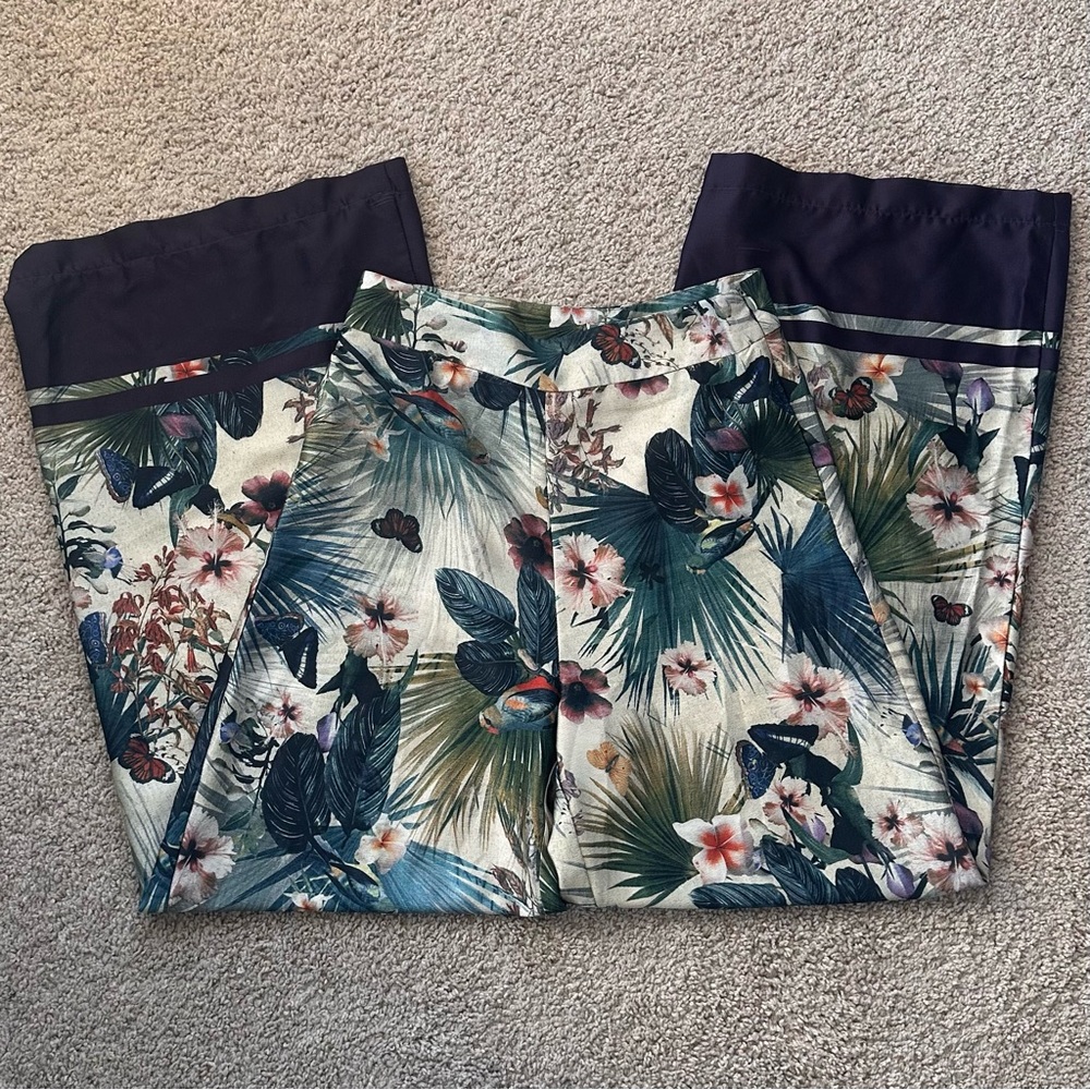 Tropical print wide leg trousers